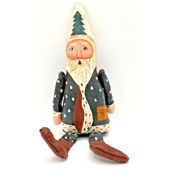 Santa Claus Folk Art Paper Maché Shelf Sitter Primitive Hand Painted Gnome - Picture 11 of 12